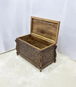 Maraş El Oyma Ceviz Çeyiz Sandığı-95x50x60-ahşap Sandık - Sarmaşık Eskitme - Görsel 3