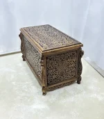 Maraş El Oyma Ceviz Çeyiz Sandığı-95x50x60-ahşap Sandık - Sarmaşık Eskitme - Görsel 4