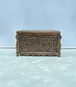 Maraş El Oyma Ceviz Çeyiz Sandığı-95x50x60-ahşap Sandık - Sarmaşık Eskitme - Görsel 5