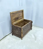 Maraş El Oyma Ceviz Çeyiz Sandığı-95x50x60-ahşap Sandık - Sarmaşık Eskitme - Görsel 6