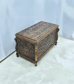 Maraş El Oyma Ceviz Çeyiz Sandığı-95x50x60-ahşap Sandık - Sarmaşık Eskitme - Görsel 7