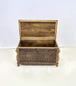 Maraş El Oyma Ceviz Ahşap Çeyiz Sandığı – 95x50x60 Cm Büyük Boy Ahşap Sandık | Leyla Eskitme - Görsel 8