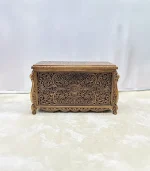 Maraş El Oyma Ceviz Ahşap Çeyiz Sandığı – 95x50x60 Cm Büyük Boy Ahşap Sandık | Ece Eskitme