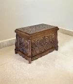 Maraş El Oyma Ceviz Ahşap Çeyiz Sandığı – 50x30x30 cm | Erva Natural Model - Görsel 3